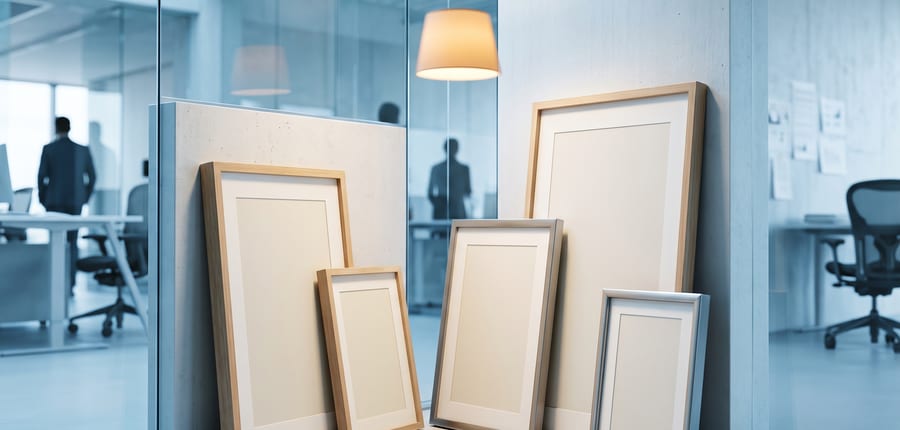 Three empty picture frames leaning against a wall